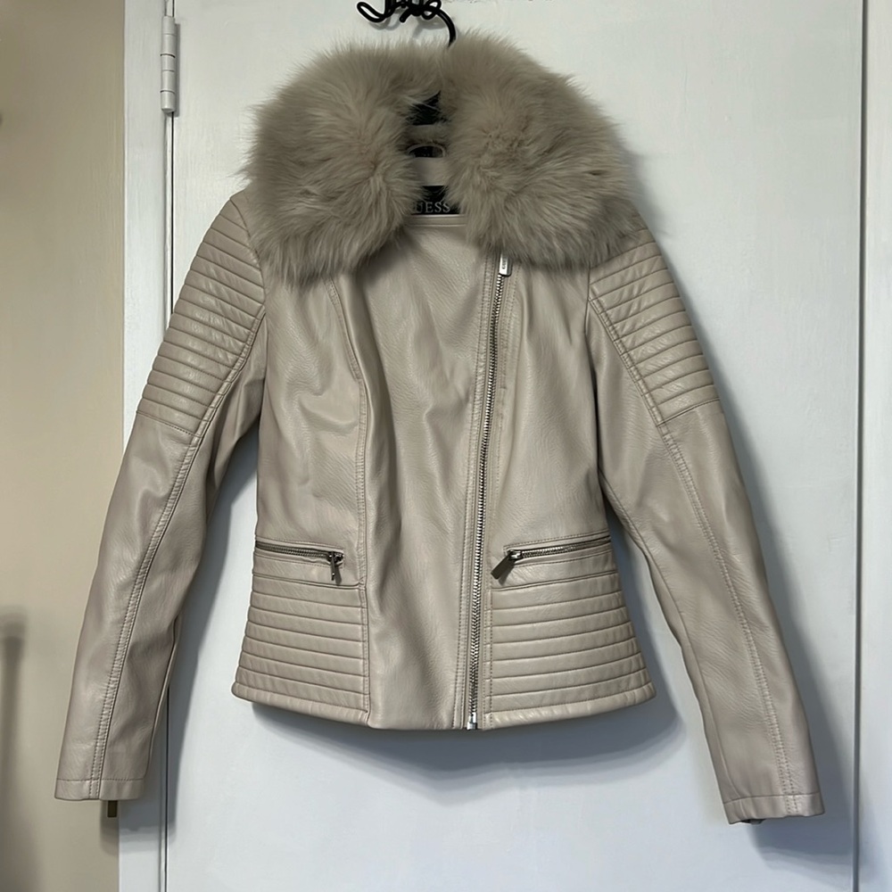 Guess Leather Moto Jacket with Fur